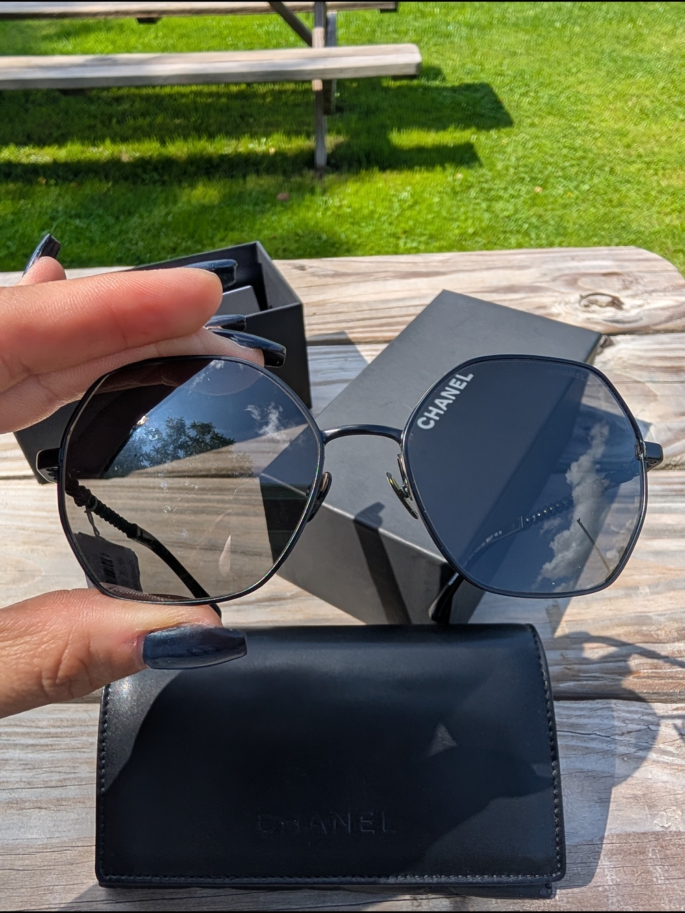 Chanel Black Hexagon Oversized Sunglasses